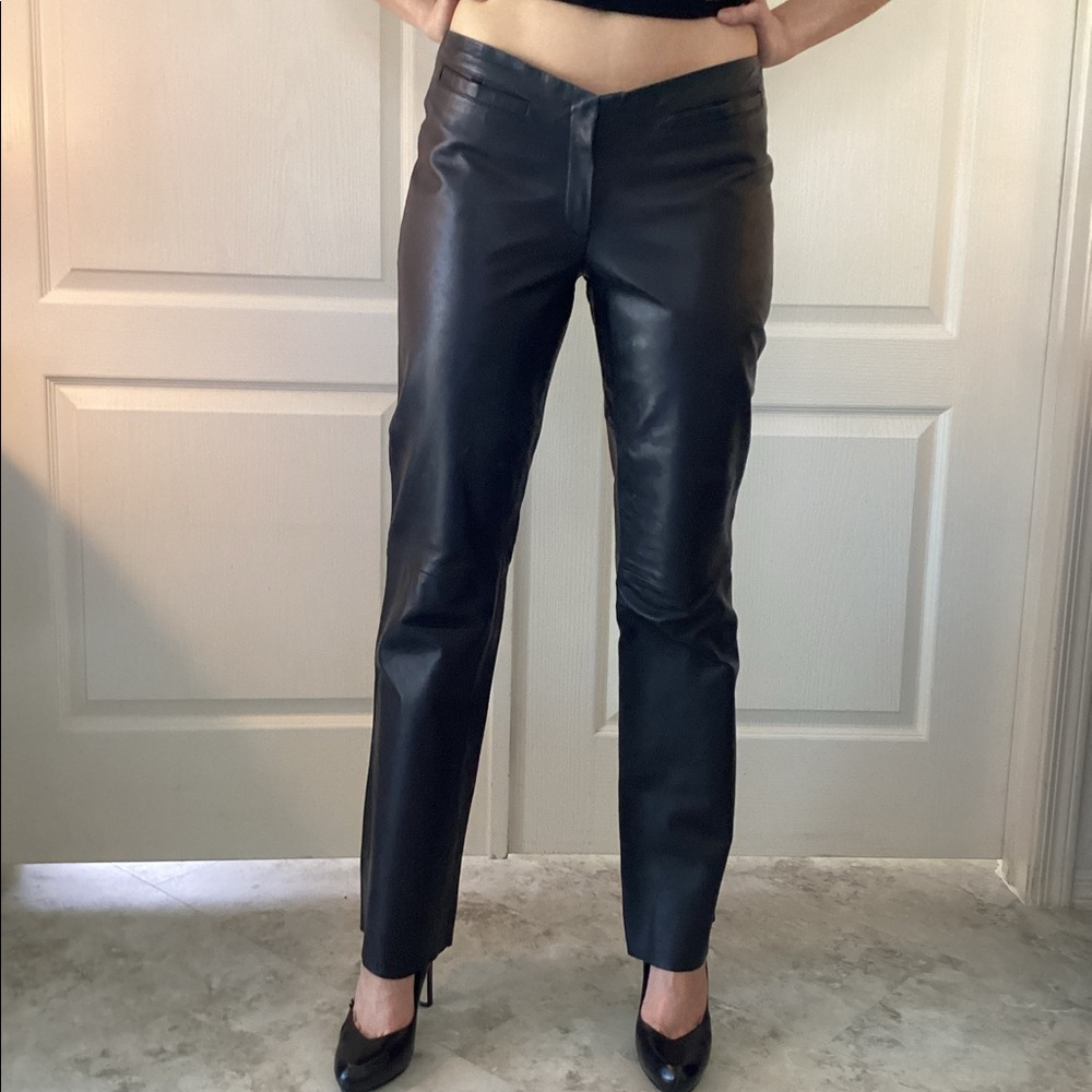Nicole Miller Black Leather Bootcut Pants Size 6-8